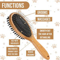Dog Brush, Double Sided Pet Slicker Brush with Bamboo Handle for Dogs and Cats Long Hair Pets Grooming Comb for Removing Shedding, Tangles and Dead Undercoat
