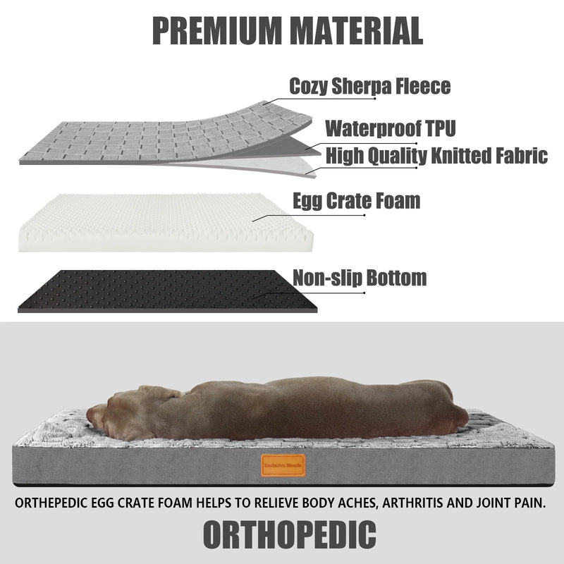 Checkered Orthopedic Pet Bed for Extra Large Dogs 56"X40", Waterproof Removable Washable Cover, Gray