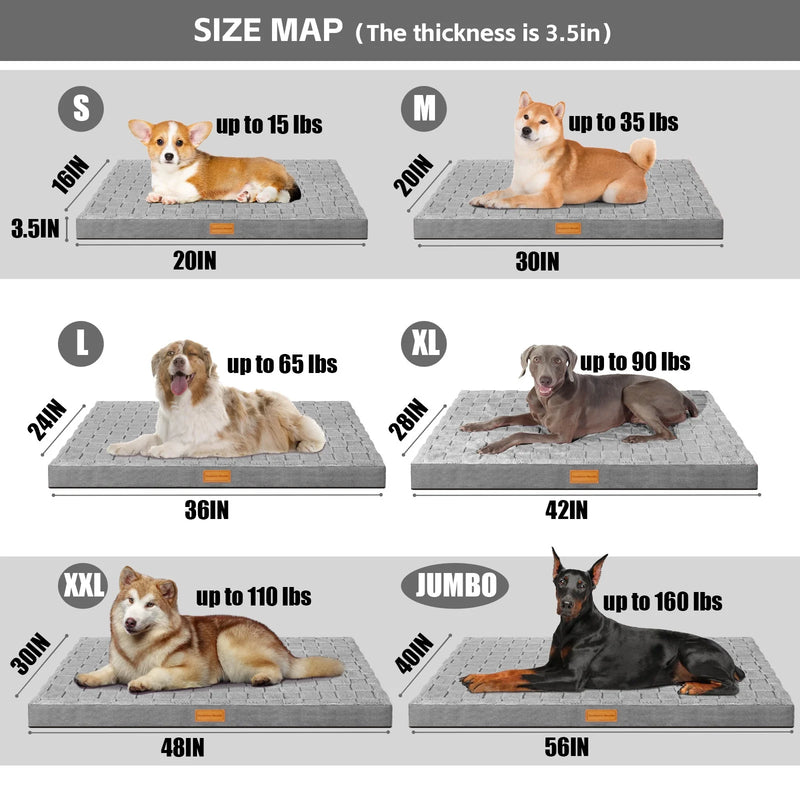Checkered Orthopedic Pet Bed for Extra Large Dogs 56"X40", Waterproof Removable Washable Cover, Gray