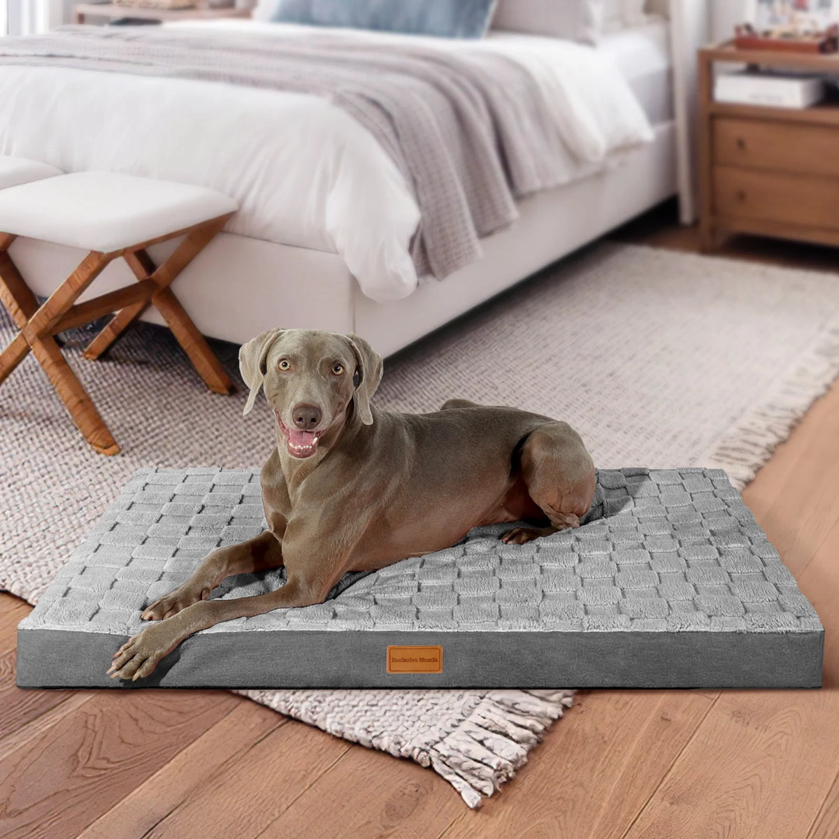 Checkered Orthopedic Pet Bed for Extra Large Dogs 56"X40", Waterproof Removable Washable Cover, Gray