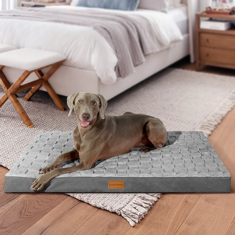 Checkered Orthopedic Pet Bed for Extra Large Dogs 56"X40", Waterproof Removable Washable Cover, Gray