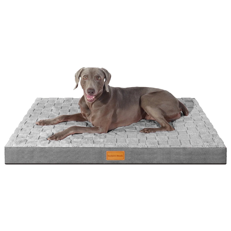 Checkered Orthopedic Pet Bed for Extra Large Dogs 56"X40", Waterproof Removable Washable Cover, Gray
